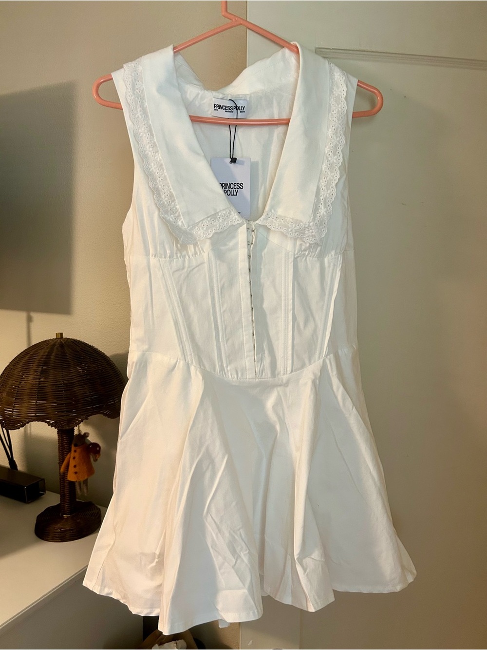 Princess Polly White Lace-Trim Collared Mini Dress